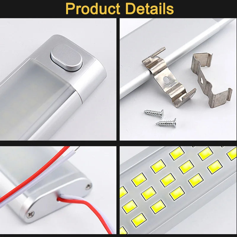 12W vehicle LED Light Strip Car Interior Bar Flexible Mounting for Cargo Trailer Boat RV Truck Cabin Reading Light Long-Lasting