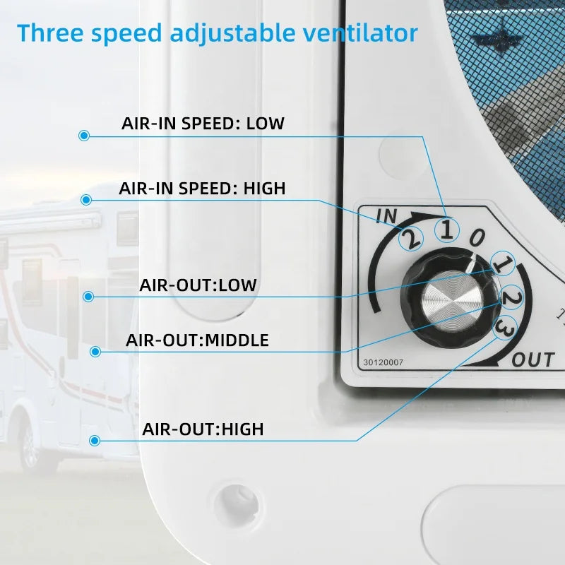 TYTXRV CE Certified 280MM 11'' RV Roof Vent with LED Light Manual Control Low Noise 3 Speeds Ajustable Caravan Exhaust Fan