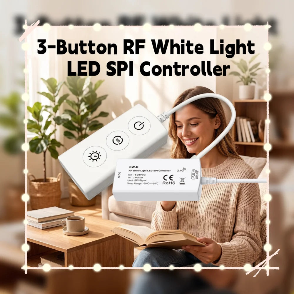 White Light SW-D 3-Button RF 2.4GHz LED SPI Controller Built-in 5 Kinds Light for WS2811 WS2812 WS2815 LED SPI Pixel Strip Lamp