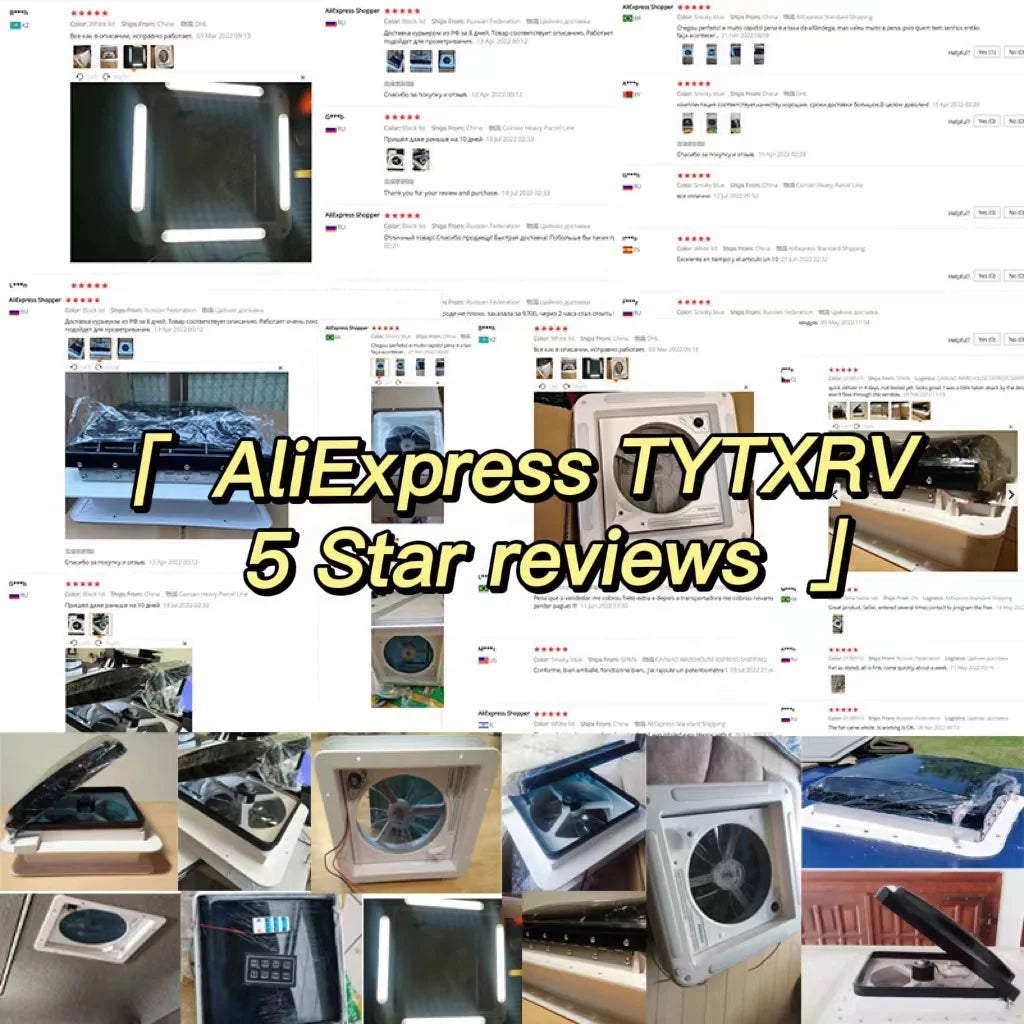 TYTXRV CE Certified 280MM 11'' RV Roof Vent with LED Light Manual Control Low Noise 3 Speeds Ajustable Caravan Exhaust Fan