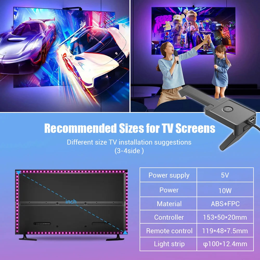 Wiscolor RGBIC LED TV Backlight Strip music Sync with Screen USB 5V for 55-65 Inch  TVs Game Room Ambient Decor Lighting App