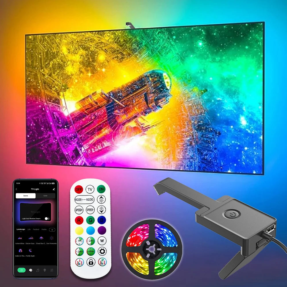 Wiscolor RGBIC LED TV Backlight Strip music Sync with Screen USB 5V for 55-65 Inch  TVs Game Room Ambient Decor Lighting App