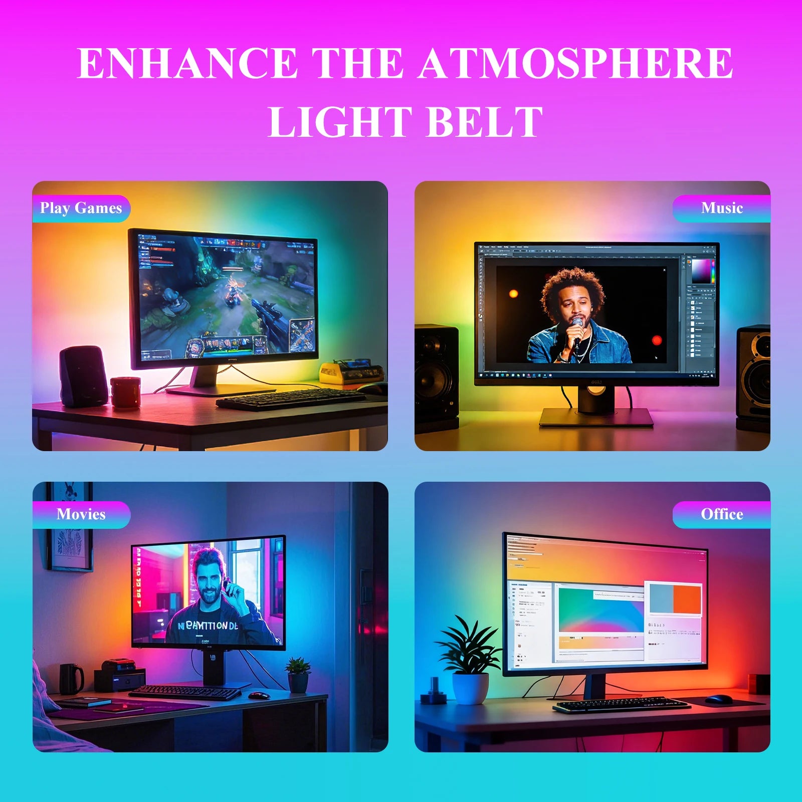 Computer Screen Lighting Strip Monitor RGBIC Bluetooth LED Light Ambient Light Strip Music Sycn APP Remote Control PC Backlight
