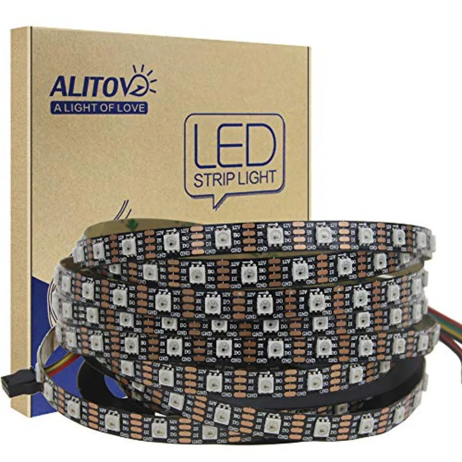 16.4FT WS2815 LED Strip Individually Addressable 300 Pixels Strip Light Dual Signal RGB 12V Flexible Programmable LED Strips IP