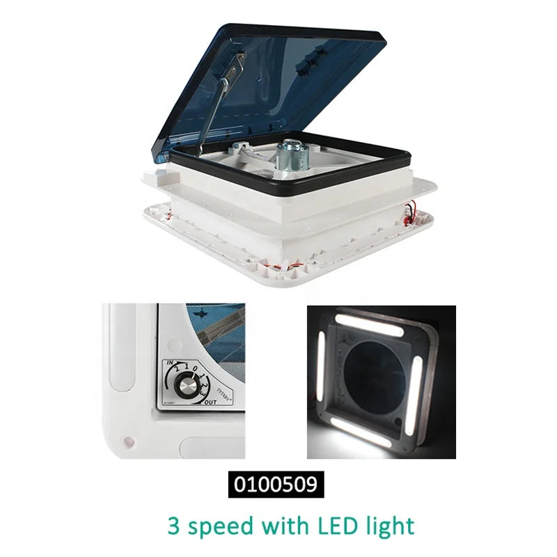 TYTXRV CE Certified 280MM 11'' RV Roof Vent with LED Light Manual Control Low Noise 3 Speeds Ajustable Caravan Exhaust Fan