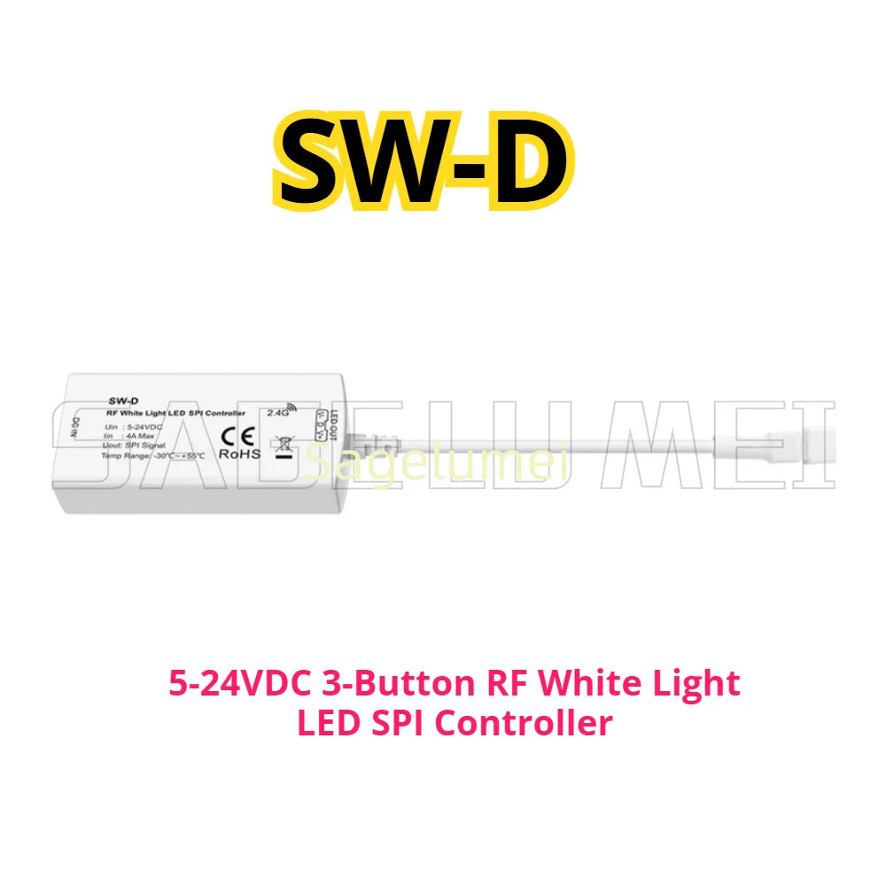 White Light SW-D 3-Button RF 2.4GHz LED SPI Controller Built-in 5 Kinds Light for WS2811 WS2812 WS2815 LED SPI Pixel Strip Lamp