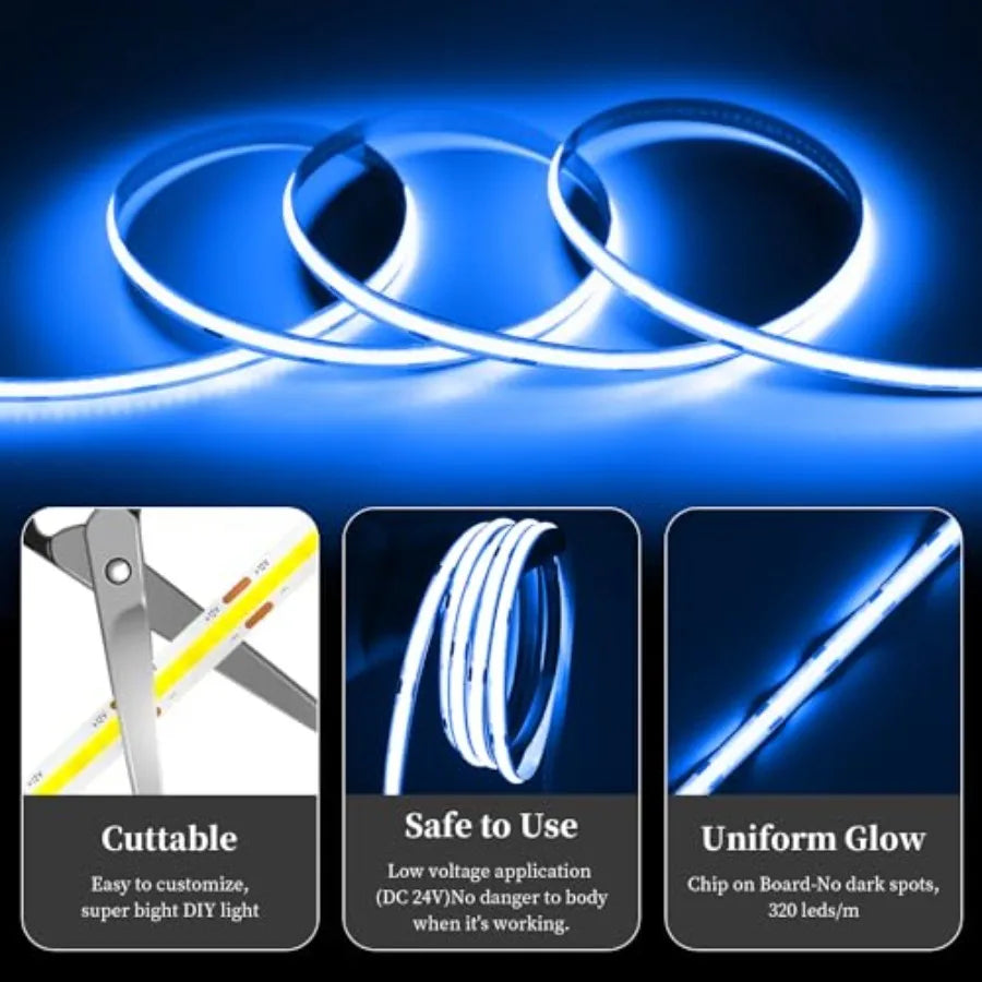 32.8ft/10M COB LED Light Strip, DC24V CRI 93+ Strip Light, 8mm Width LED Tape Lights, Flexible COB LED Lights for Bedroom, TV B