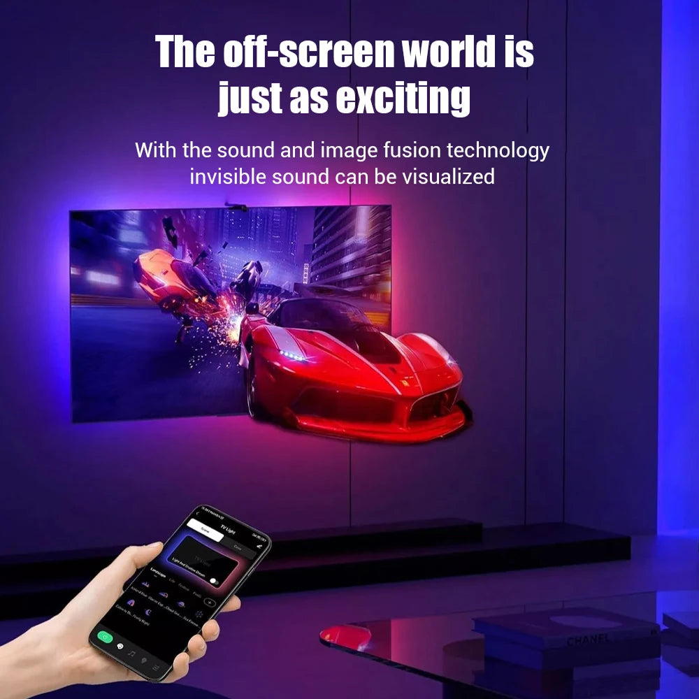 Wiscolor RGBIC LED TV Backlight Strip music Sync with Screen USB 5V for 55-65 Inch  TVs Game Room Ambient Decor Lighting App