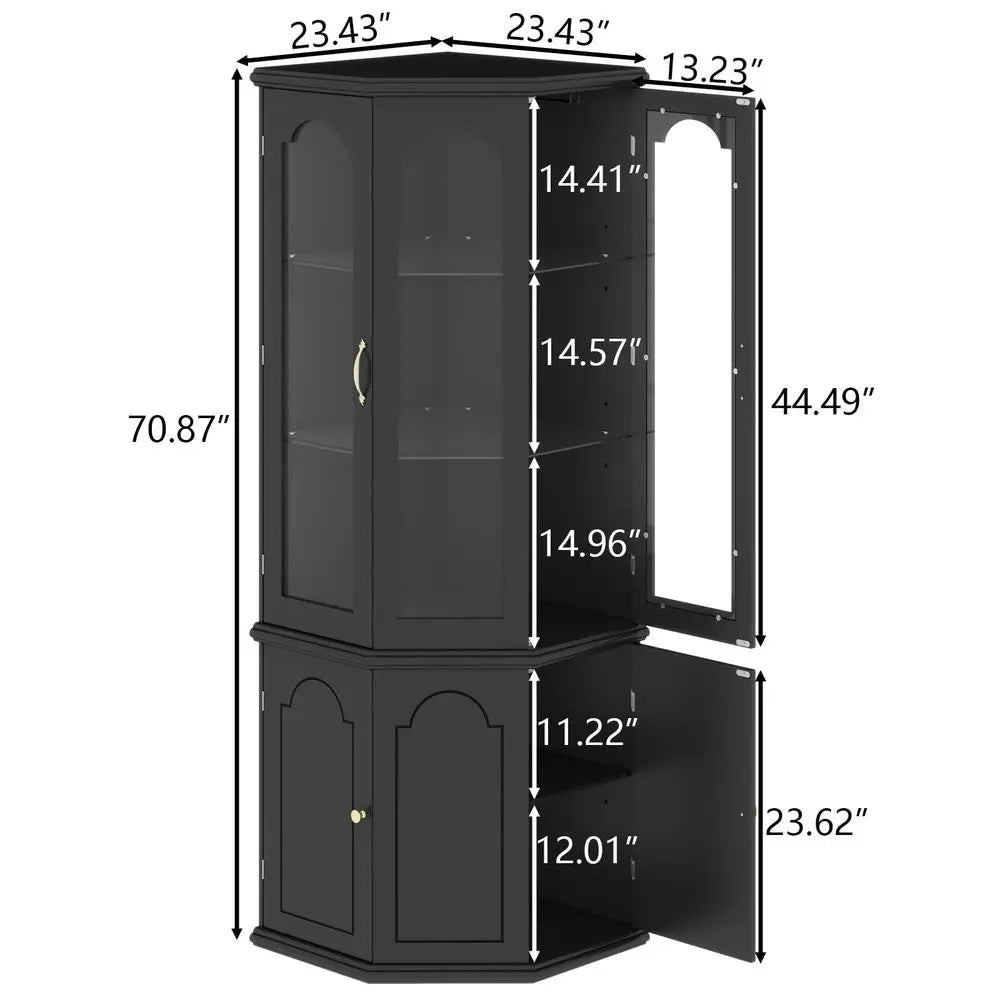 Corner Bar Cabinet w LED Lights, Tall Modern Wine Cabinet with Tempered Glass Door amp Adjustable Shelves, Home Bar Liquor Stor